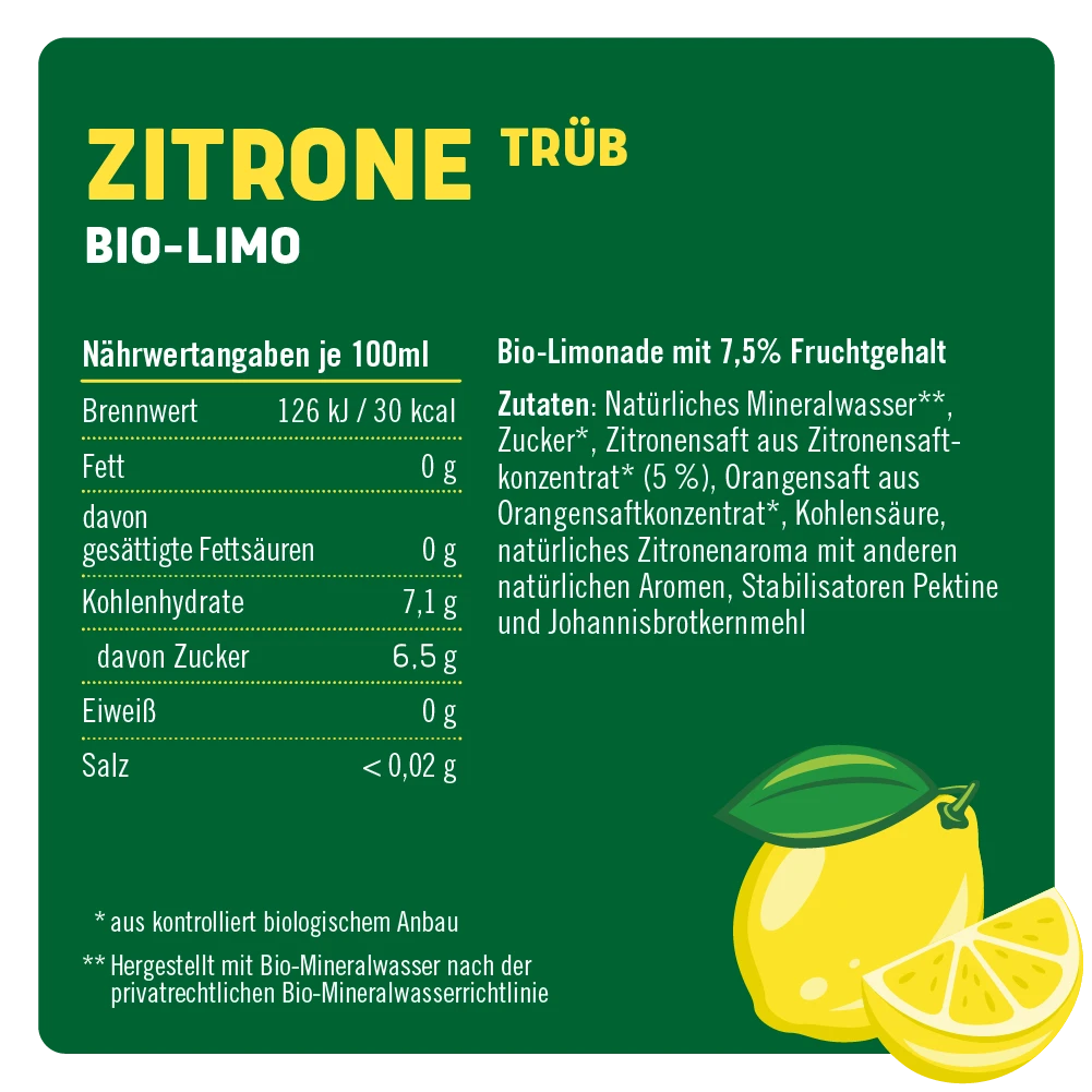 Bio-Limo Trübe-Zitrone 6 x 0,75l