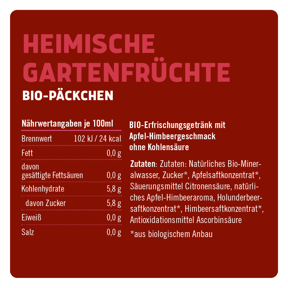 Bio-Päckchen Heimische Gartenfrüchte 12 x 0,5l