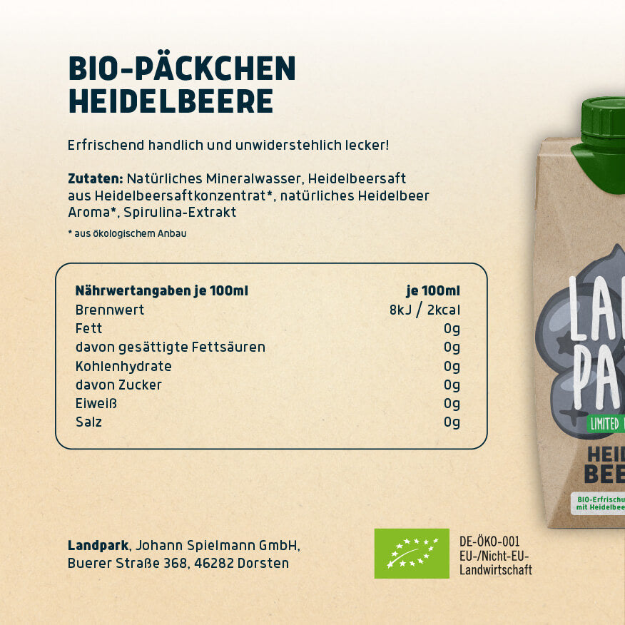 Bio-Päckchen Heidelbeere 12 x 0,5l -limited Edition-