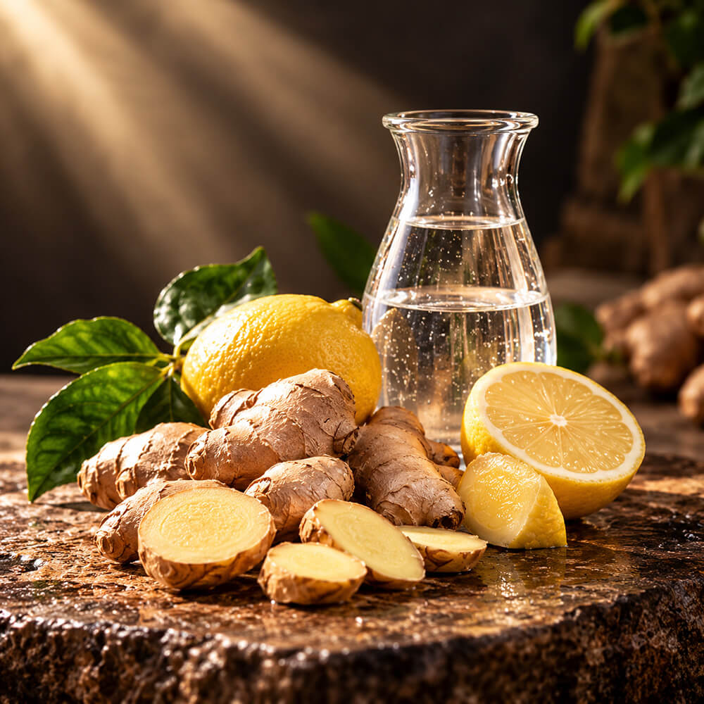 Bio-Ingwer, Zitrone und Wasser